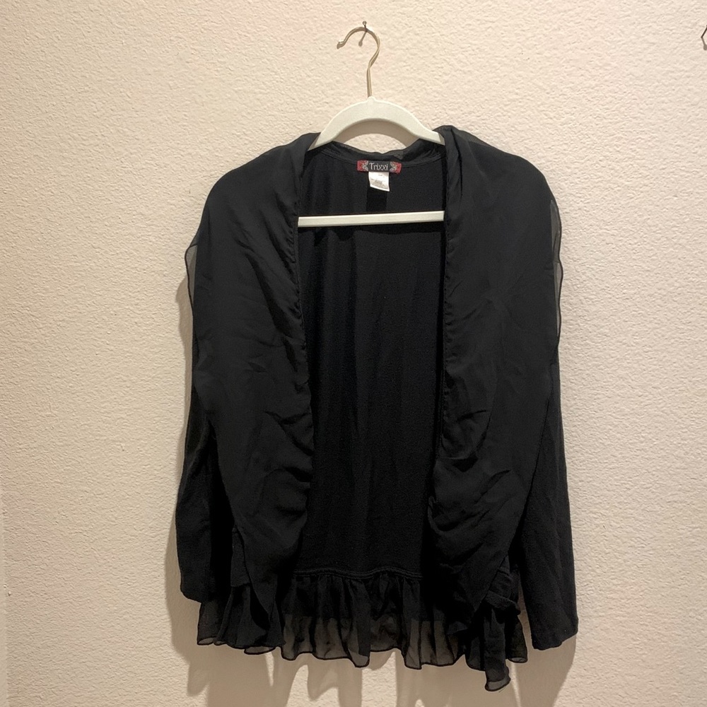 Trixxi long sleeve black cardigan with ruffles